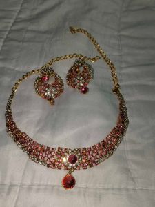 Exquisite Pink Stone Necklace & Earring Set