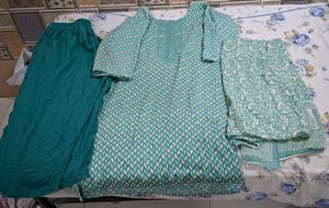 Teal & White Printed Kurta Set