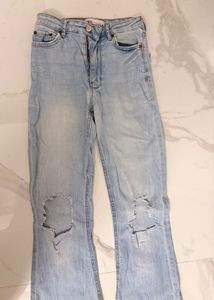 Zara Blur Ripped Denim Bootcut Jeans