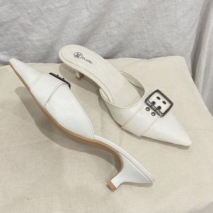 Zudio White Buckle Kitten Heels