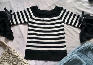 Striped Ruffle Bow Top