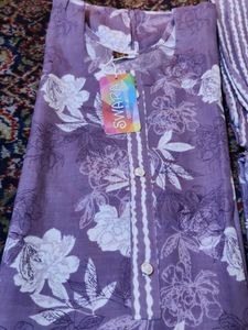 Purple Floral Print Kurta Set