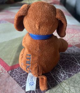 Cute Brown Plush Dog Toy with Blue Bow