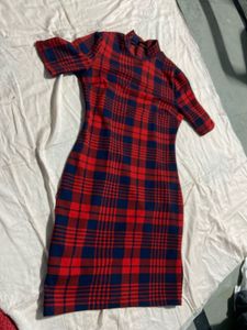 Red & Blue Plaid Bodycon Dress