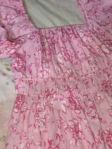 Pretty Pink Floral Square Neck Dress