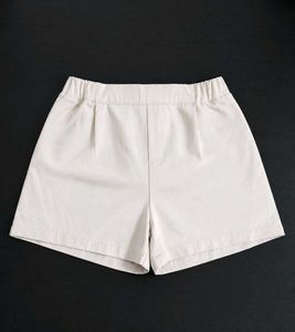 Cream Elastic Waist formal Shorts