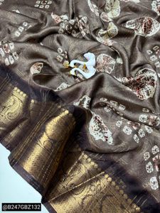 Elegant Brown Saree with Gold Border