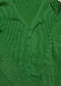 Green Cardigan Ribbed Top