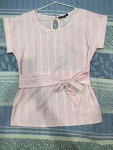 Women's Pink Striped Tie-Waist Top