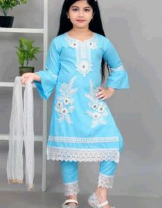 Girl's Blue Embroidered Salwar Kameez