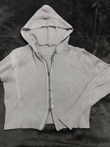 Ribbed Knit Zip-Up Hoodie