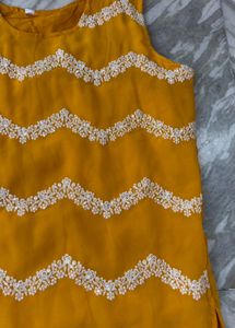 Yellow Kurta with White Embroidery