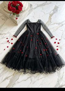 Black Tulle Rose Embellished Maxi Dress