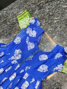 Royal Blue Printed Anarkali Gown