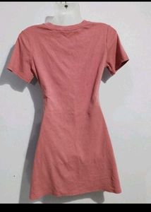 Pink T-Shirt Dress with Zipper Pocket