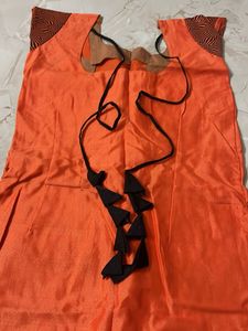 Vibrant Orange Kurta Set with Black Dupatta