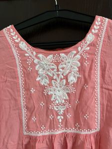 Peach Embroidered Kurta Top