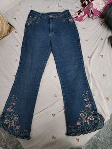 Embroidered Flared Denim Jeans