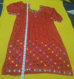 Red Kurta Set with Mirror Work