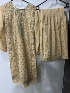Beige Gota Work Garara Set.