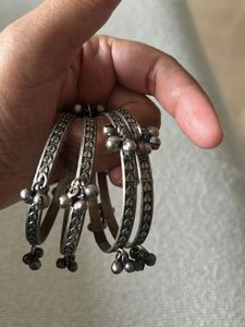 Oxidized Silver Jingle Bell Bangles