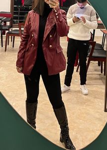 Burgundy Faux Leather Blazer