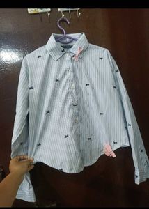 Striped Bow Print Casual Shirt