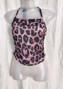 I. Leopard Print Halter Neck Crop Top