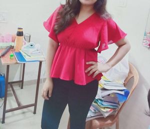 Chic Red V-Neck Peplum Top