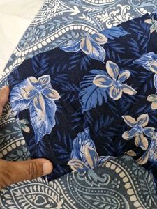 Blue Floral Print Button-Up Shirt