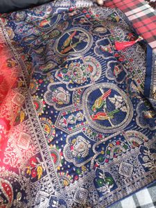 Exquisite Blue &amp; Red Saree