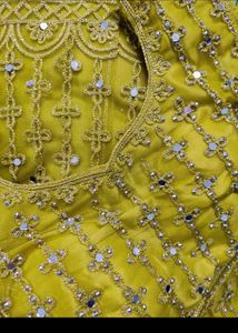 Lehnga - Mehndi &amp; Blue Embroidered Mirror work