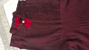 Maroon Ethnic Kurta with Red Neckline Detail