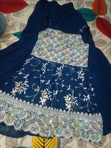 Embroidered Navy Blue shrara kurti
