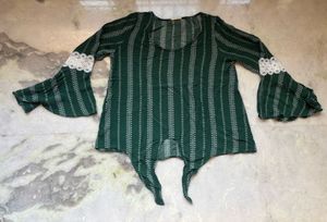 Dark Green Tunic Top with Crochet Lace Sleeve