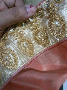Elegant Peach Embellished Saree