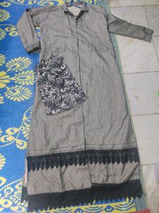 Gray Duster with Lace Trim