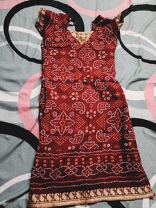 Maroon Bandhani Kurta Set
