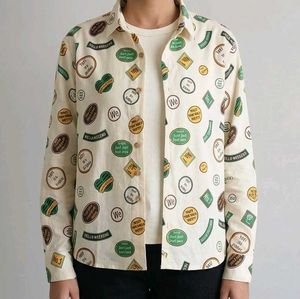 Fun Graphic Print Button-Up Shirt