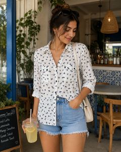 MANGO Casual White Printed Button-Up Shirt