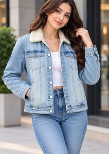 Denim Jacket with Sherpa Collar
