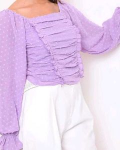 Cute Ruched Lavender Puff Sleeve Top
