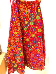 Vibrant Embroidered Red Ethnic Skirt
