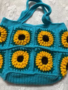 Handmade Crochet Sunflower Tote Bag