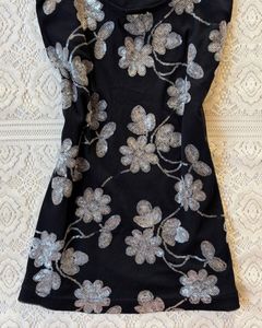 Sequin Floral Print Top &amp; Skirt Combo