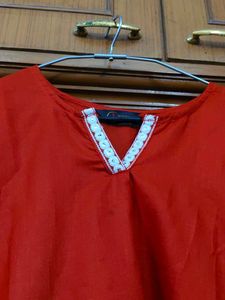 Vibrant orange Embroidered Kurta