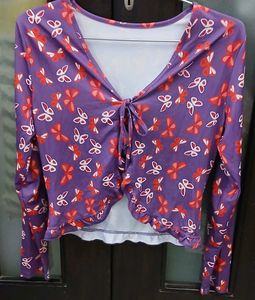 Sweater Butterfly Print V-Neck Top