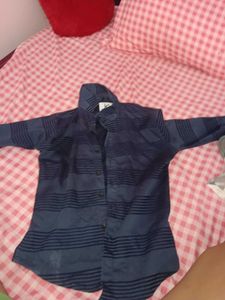 Navy Blue Striped Button-Up Shirt