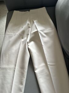 Cream High-Waisted Tailored Pants