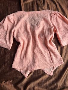 Chic Pink Textured Button-Up Top